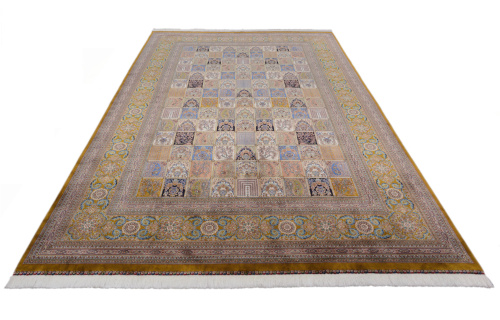 Иранский ковёр из шёлка и модала (QUM 610 /Olive/150x100)