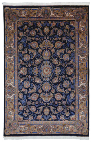 Иранский ковёр из шёлка и модала (QUM 602 /Navy/300x200)