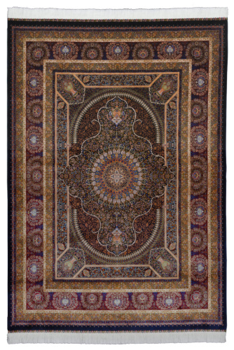 Иранский ковёр из шёлка и модала (QUM 631 /Navy/350x250)